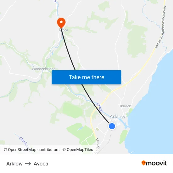 Arklow to Avoca map