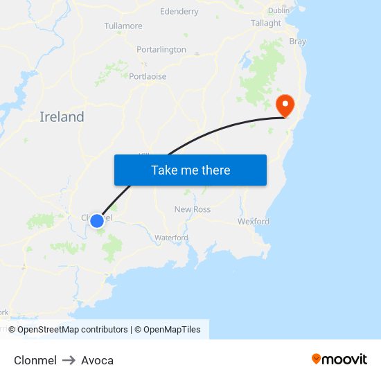 Clonmel to Avoca map