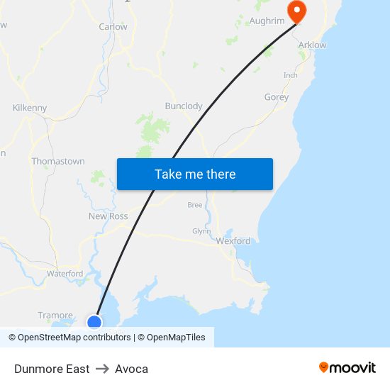 Dunmore East to Avoca map