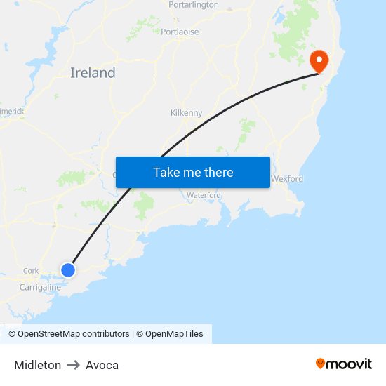 Midleton to Avoca map