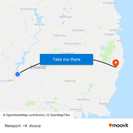 Newport to Avoca map