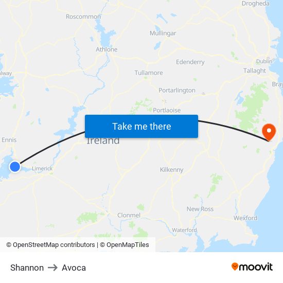 Shannon to Avoca map