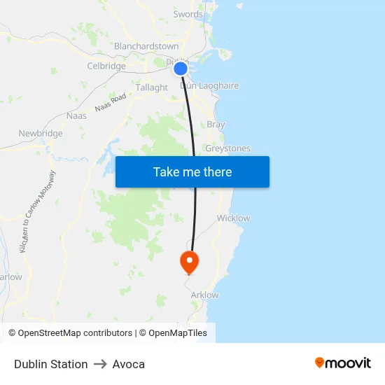 Dublin Station to Avoca map