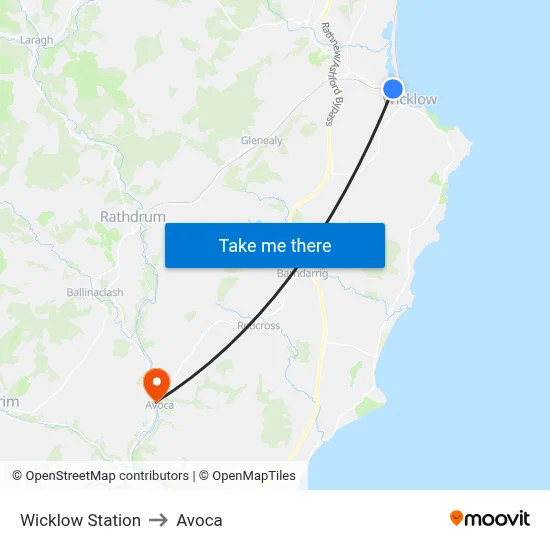 Wicklow Station to Avoca map