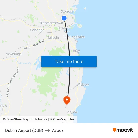 Dublin Airport (DUB) to Avoca map