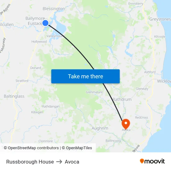 Russborough House to Avoca map