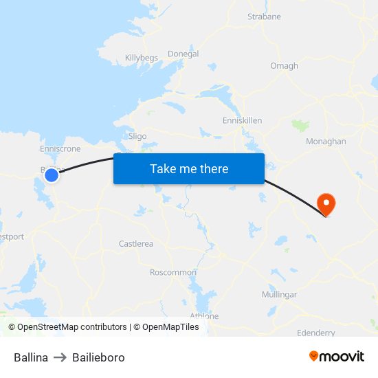 Ballina to Bailieboro map