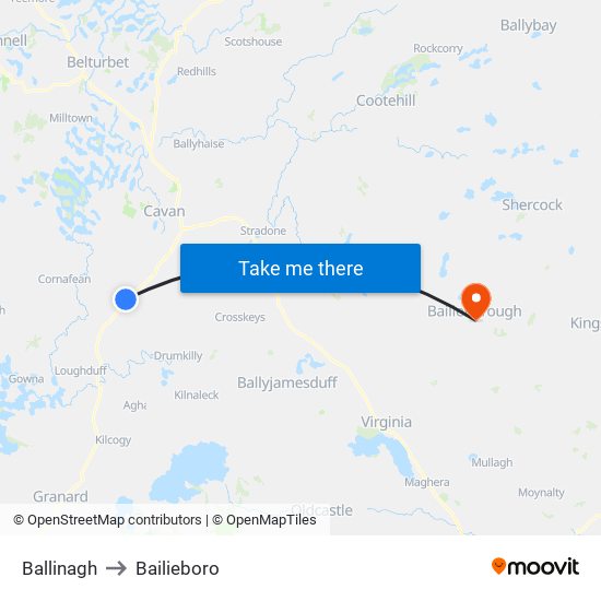 Ballinagh to Bailieboro map