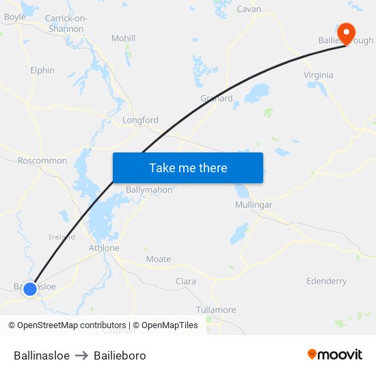Ballinasloe to Bailieboro map