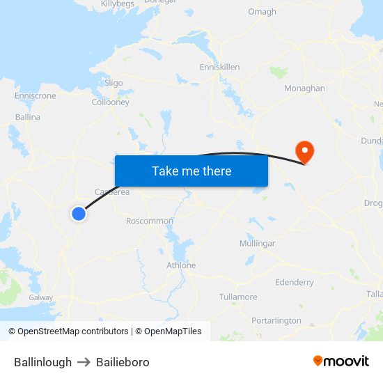 Ballinlough to Bailieboro map