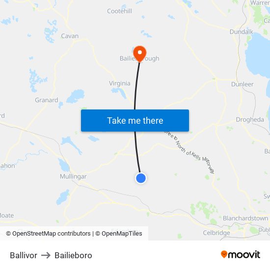 Ballivor to Bailieboro map