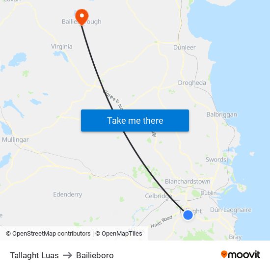 Tallaght Luas to Bailieboro map