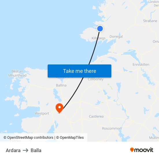 Ardara to Balla map