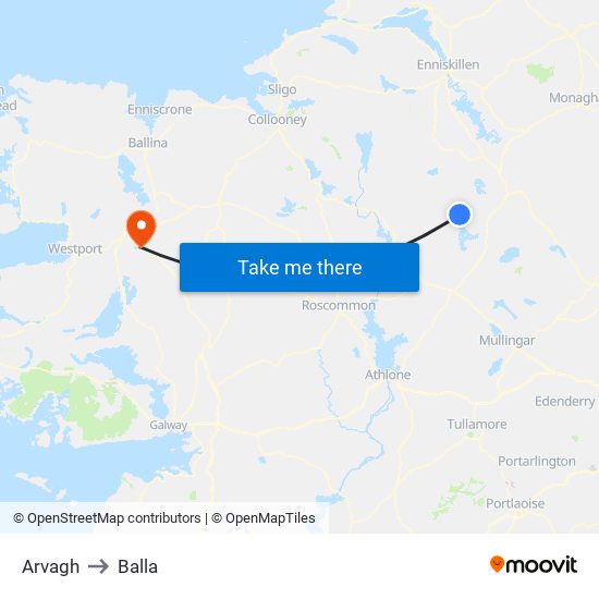 Arvagh to Balla map