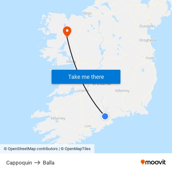 Cappoquin to Balla map