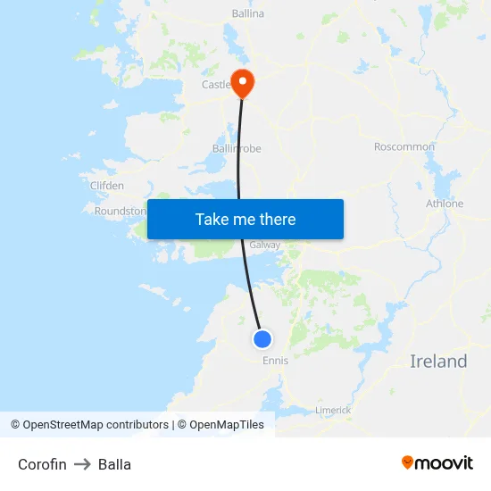 Corofin to Balla map