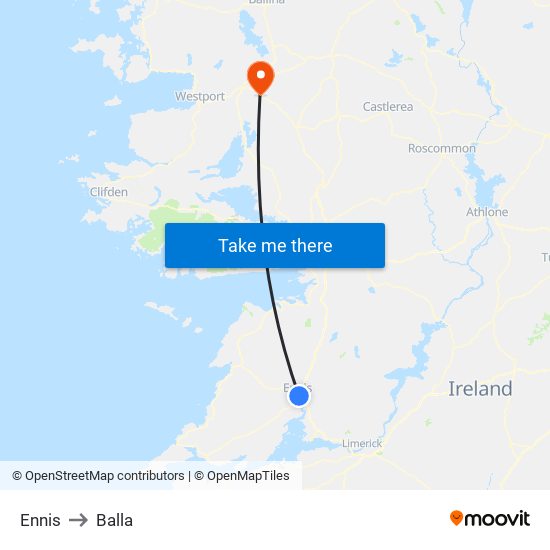 Ennis to Balla map