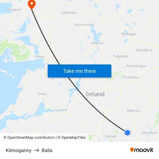 Kilmoganny to Balla map