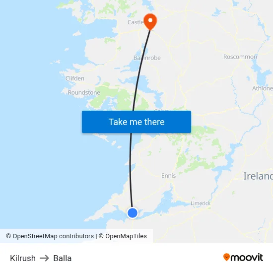 Kilrush to Balla map