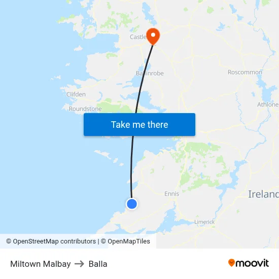 Miltown Malbay to Balla map