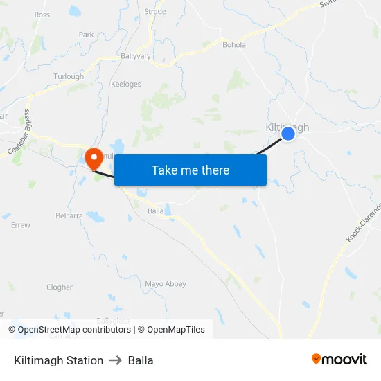 Kiltimagh Station to Balla map
