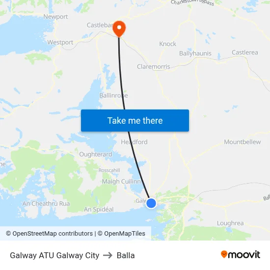 Galway ATU Galway City to Balla map