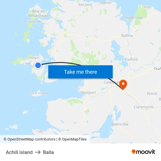 Achill Island to Balla map