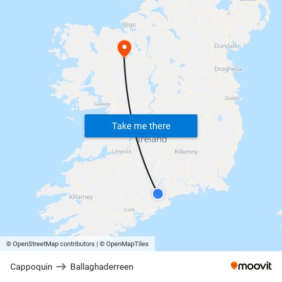 Cappoquin to Ballaghaderreen map