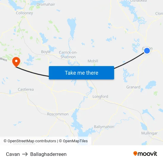 Cavan to Ballaghaderreen map