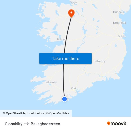Clonakilty to Ballaghaderreen map