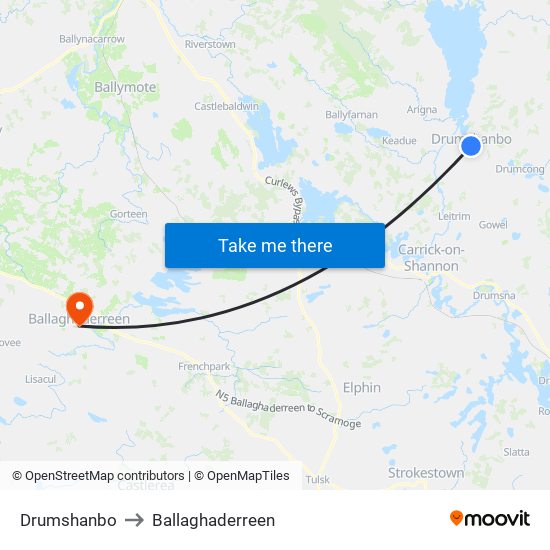 Drumshanbo to Ballaghaderreen map