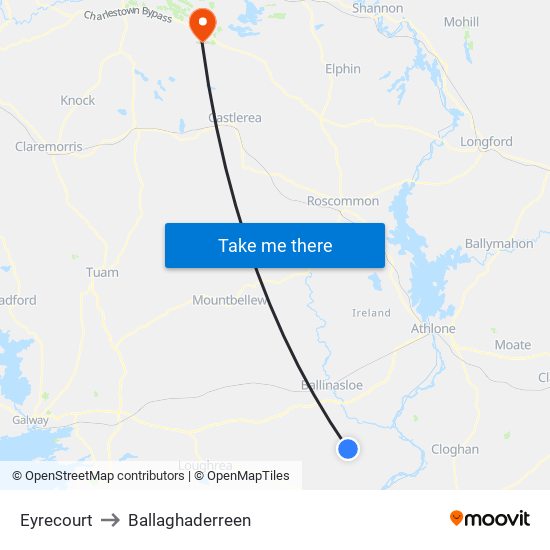 Eyrecourt to Ballaghaderreen map