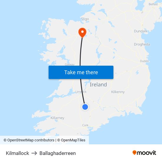 Kilmallock to Ballaghaderreen map