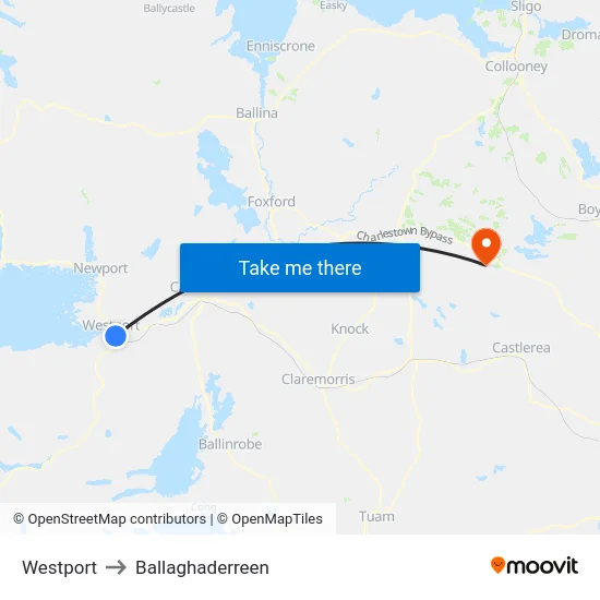 Westport to Ballaghaderreen map