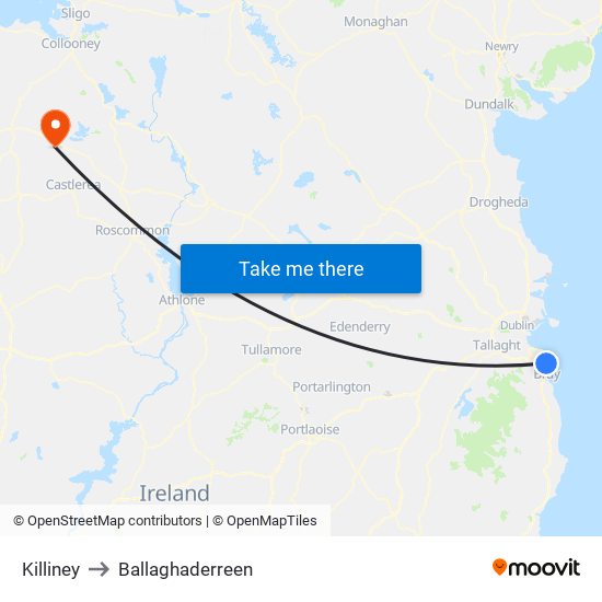 Killiney to Ballaghaderreen map