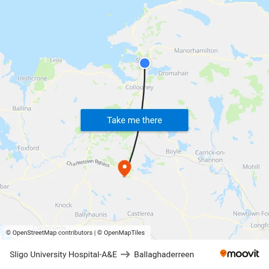Sligo University Hospital-A&E to Ballaghaderreen map