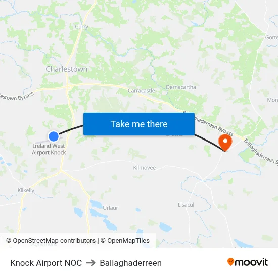 Knock Airport NOC to Ballaghaderreen map