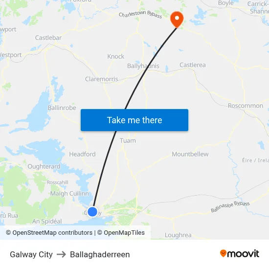 Galway City to Ballaghaderreen map
