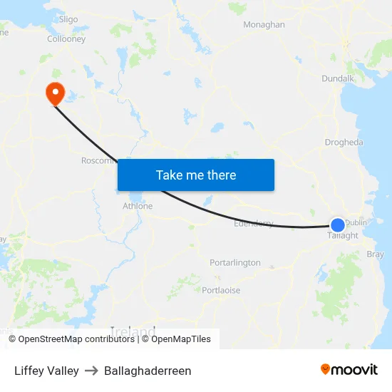 Liffey Valley to Ballaghaderreen map