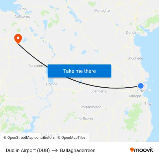 Dublin Airport (DUB) to Ballaghaderreen map