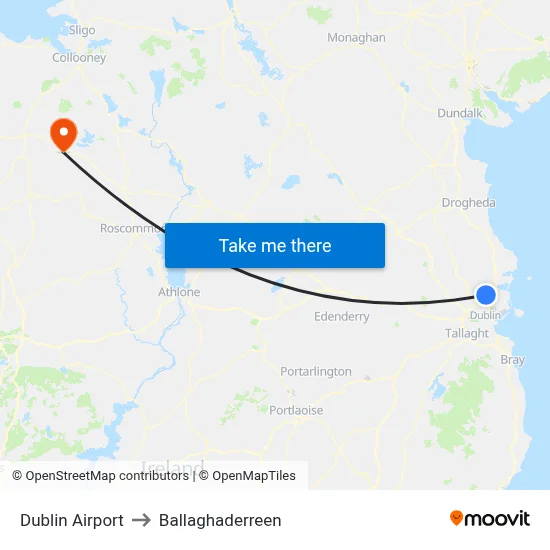 Dublin Airport to Ballaghaderreen map