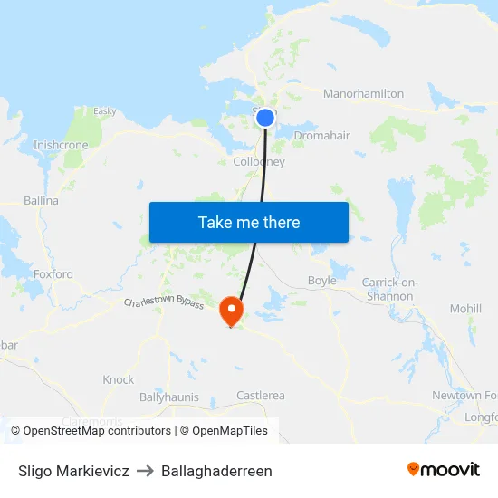 Sligo Markievicz to Ballaghaderreen map