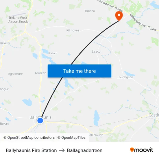 Ballyhaunis Fire Station to Ballaghaderreen map