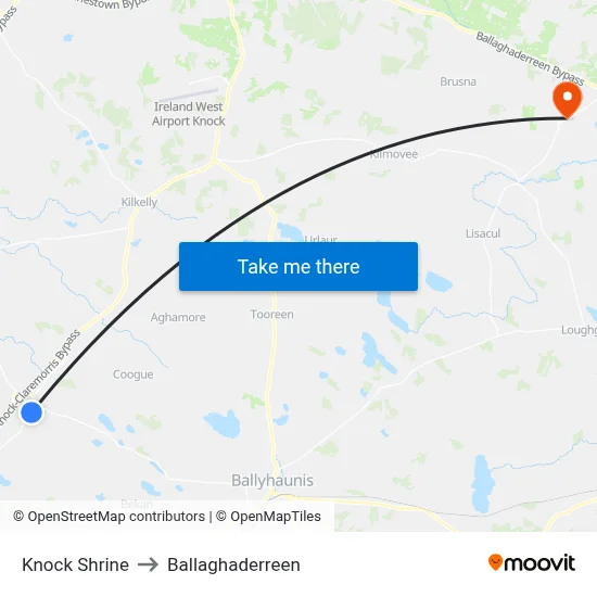 Knock Shrine to Ballaghaderreen map