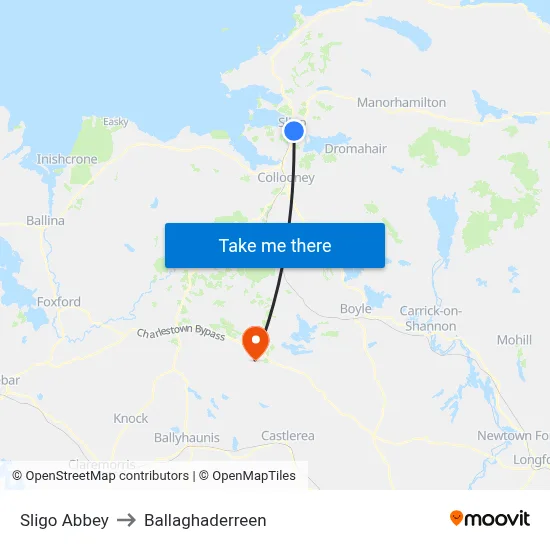 Sligo Abbey to Ballaghaderreen map