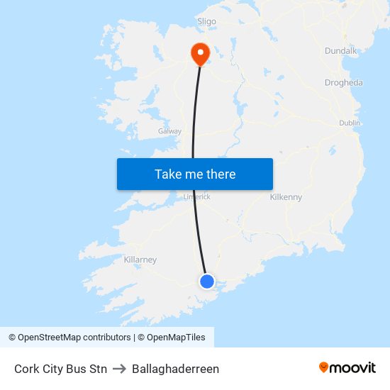 Cork City Bus Stn to Ballaghaderreen map