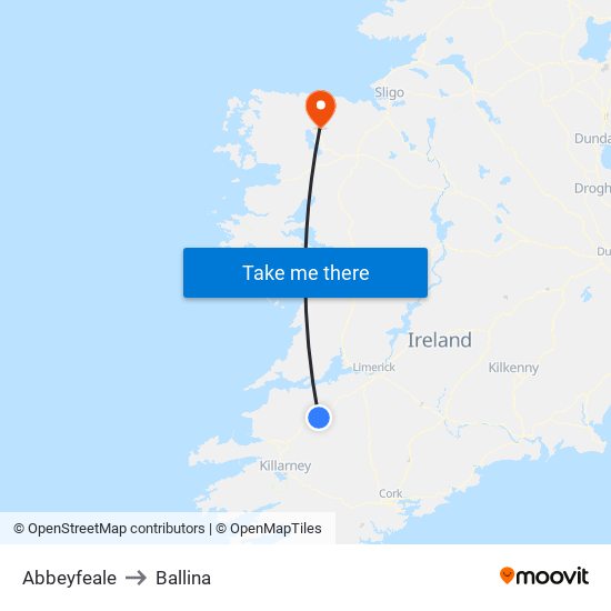 Abbeyfeale to Ballina map