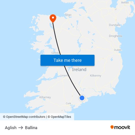 Aglish to Ballina map