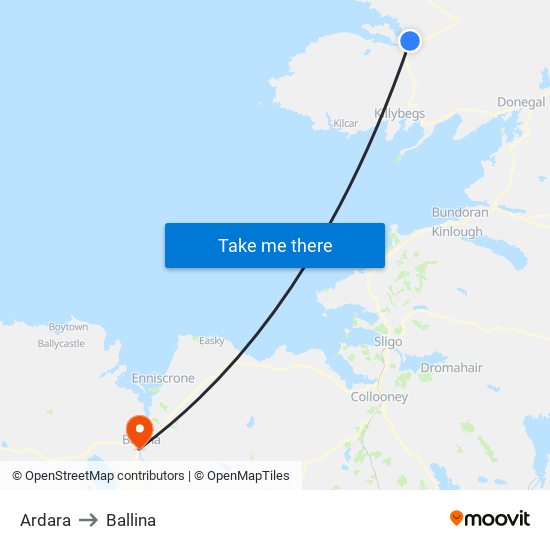 Ardara to Ballina map