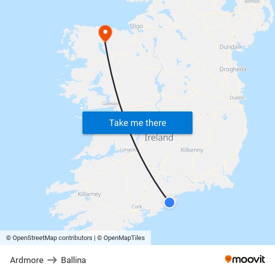 Ardmore to Ballina map